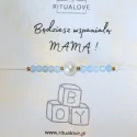 Bransoletka dla przyszłej mamy Baby Shower z perłą i akwamarynem | Prezent dla kobiety w ciąży